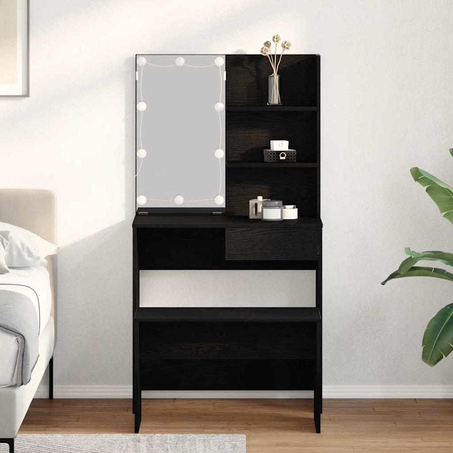 LED Make-up Tafel Set met lade 2 pcs Zwart Eiken Bewerkt hout