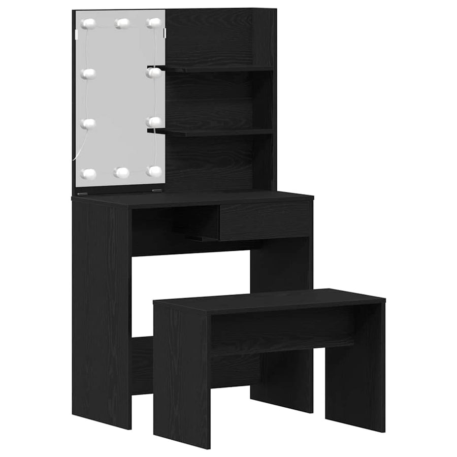LED Make-up Tafel Set met lade 2 pcs Zwart Eiken Bewerkt hout