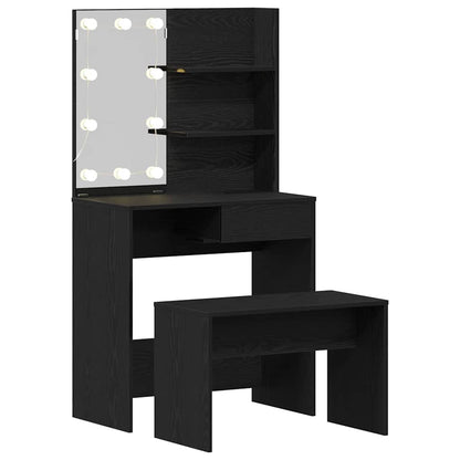 LED Make-up Tafel Set met lade 2 pcs Zwart Eiken Bewerkt hout