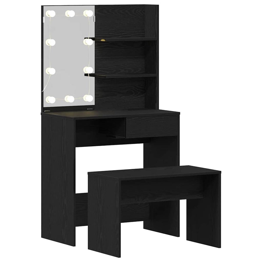 LED Make-up Tafel Set met lade 2 pcs Zwart Eiken Bewerkt hout