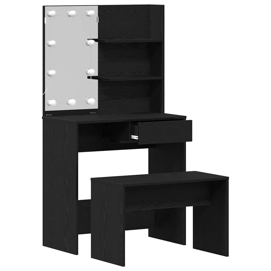LED Make-up Tafel Set met lade 2 pcs Zwart Eiken Bewerkt hout