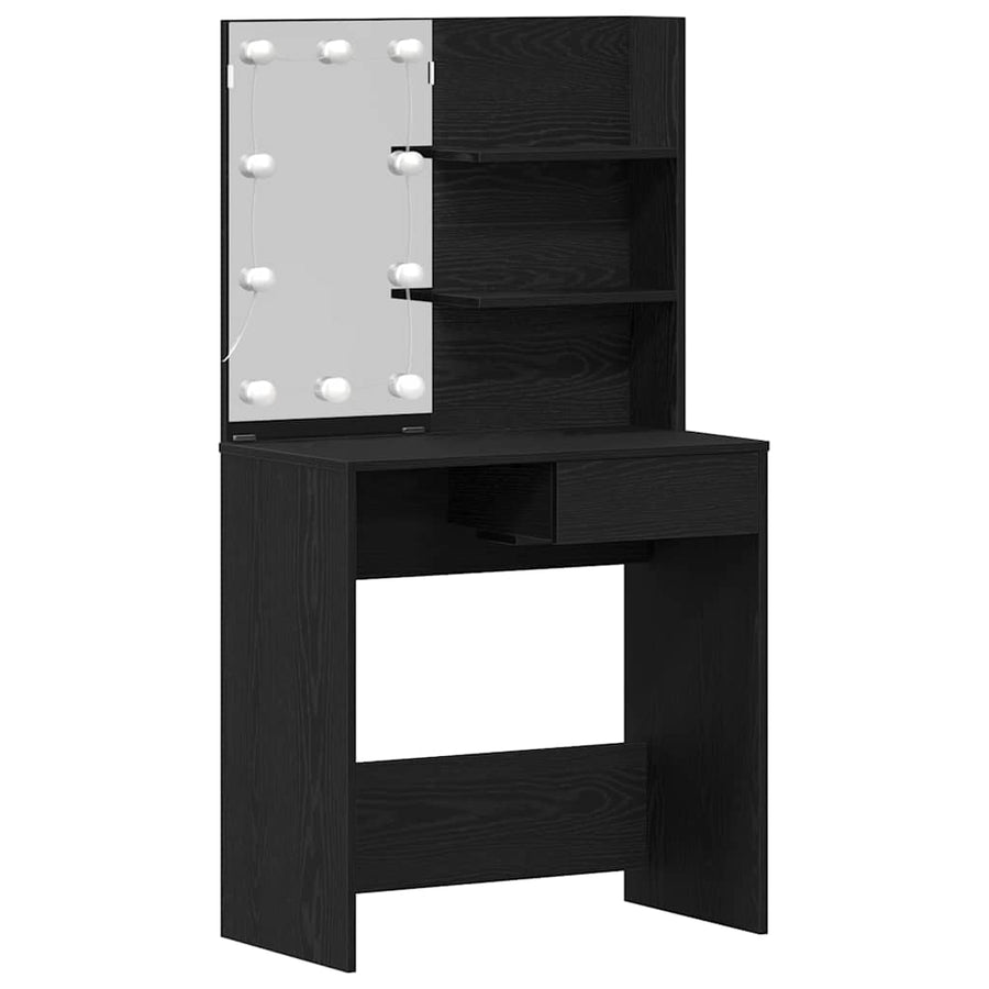 LED Make-up Tafel Set met lade 2 pcs Zwart Eiken Bewerkt hout