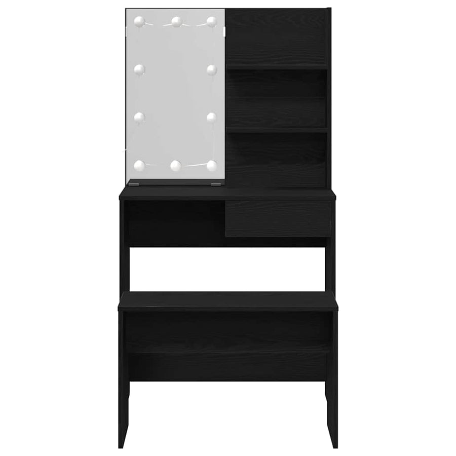 LED Make-up Tafel Set met lade 2 pcs Zwart Eiken Bewerkt hout