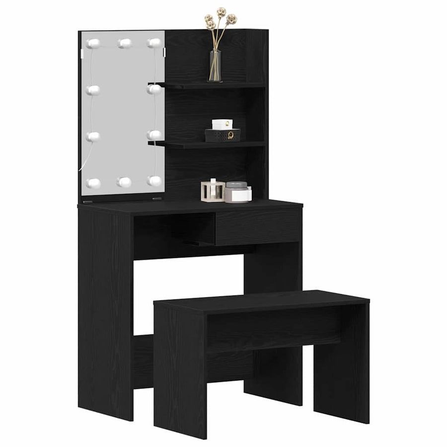 LED Make-up Tafel Set met lade 2 pcs Zwart Eiken Bewerkt hout