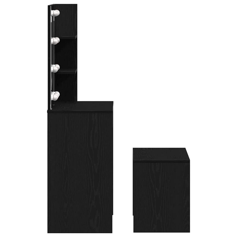 LED Make-up Tafel Set met lade 2 pcs Zwart Eiken Bewerkt hout