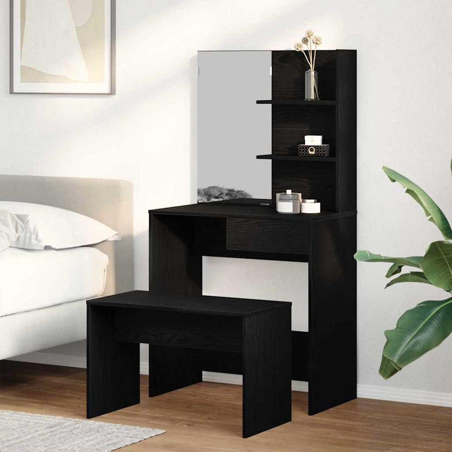 Toilettafel Set met lade 2 pcs Zwart Eiken Bewerkt hout