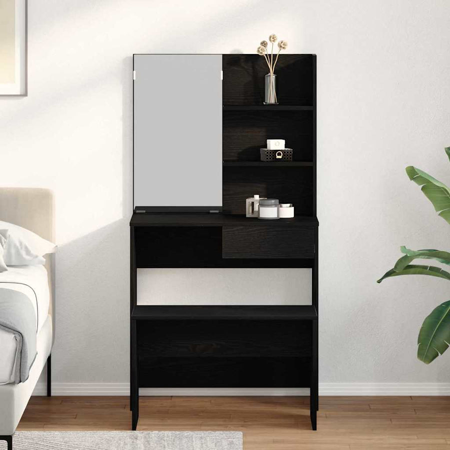 Toilettafel Set met lade 2 pcs Zwart Eiken Bewerkt hout
