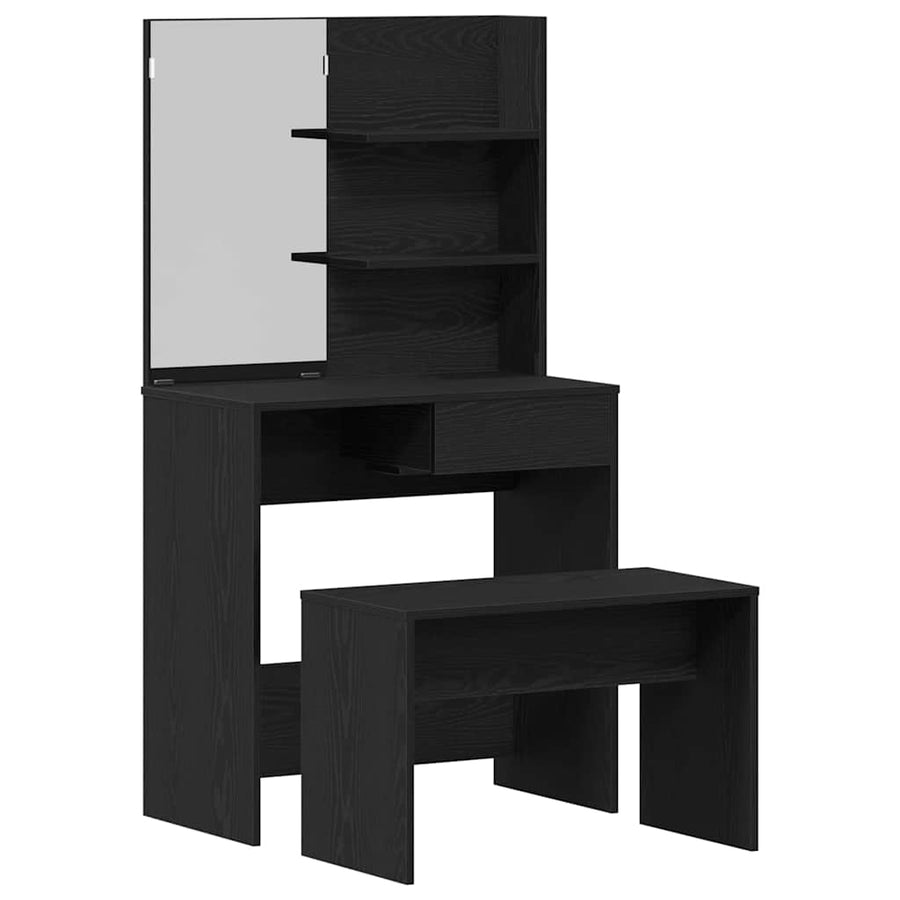 Toilettafel Set met lade 2 pcs Zwart Eiken Bewerkt hout
