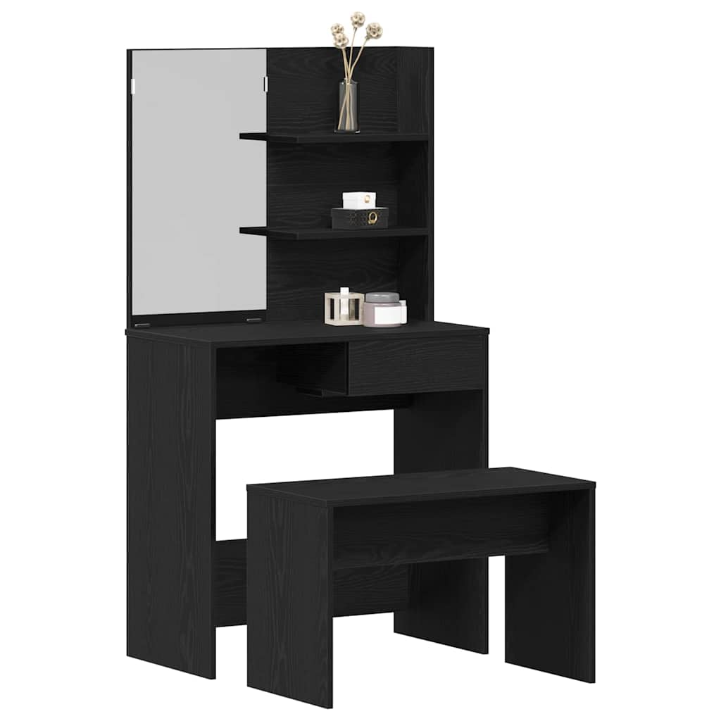 Toilettafel Set met lade 2 pcs Zwart Eiken Bewerkt hout