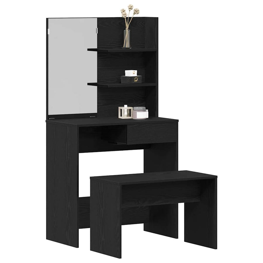 Toilettafel Set met lade 2 pcs Zwart Eiken Bewerkt hout
