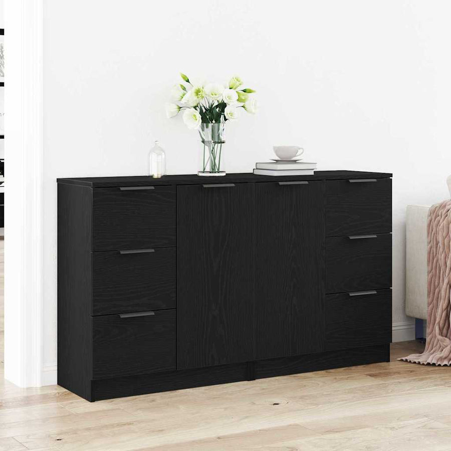 Dressoir met lade Zwart Eiken 120 x 30 x 70 cm Bewerkt hout