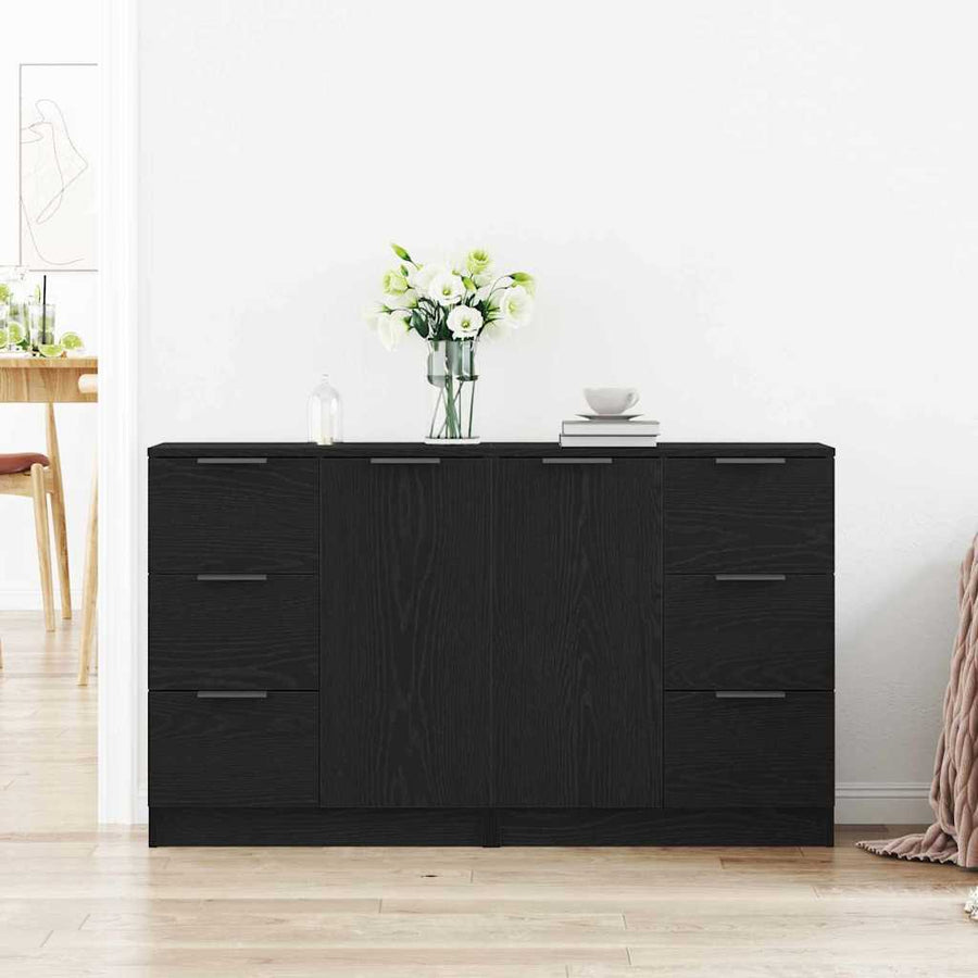 Dressoir met lade Zwart Eiken 120 x 30 x 70 cm Bewerkt hout