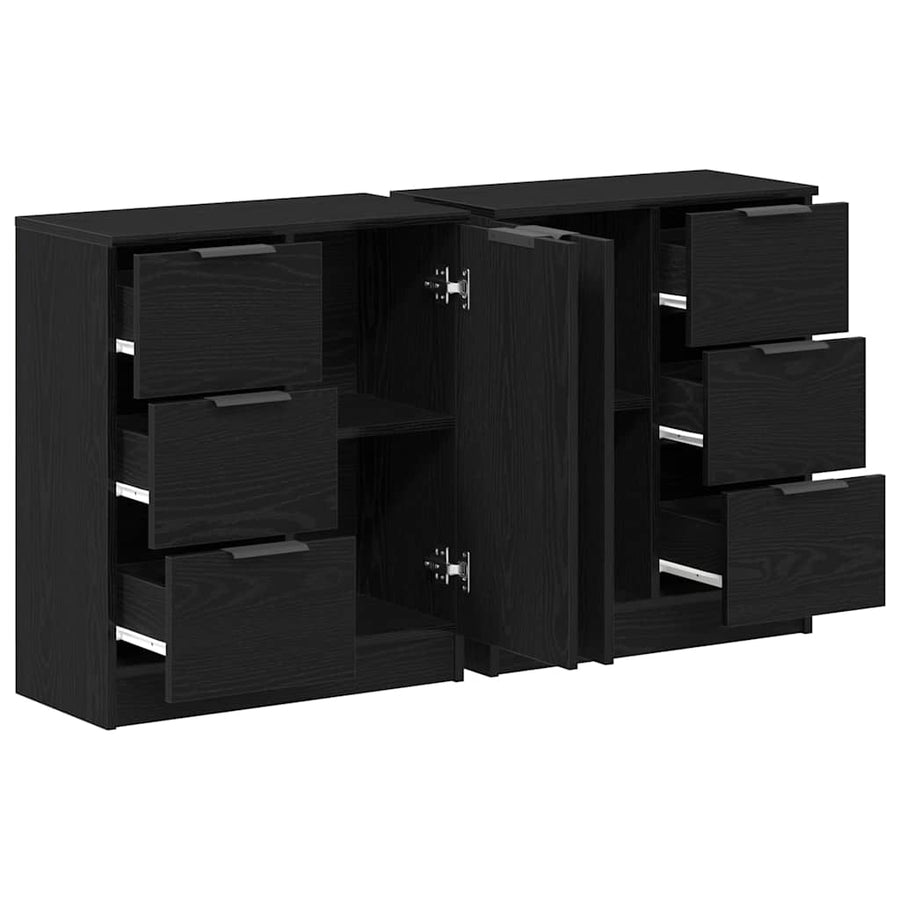 Dressoir met lade Zwart Eiken 120 x 30 x 70 cm Bewerkt hout
