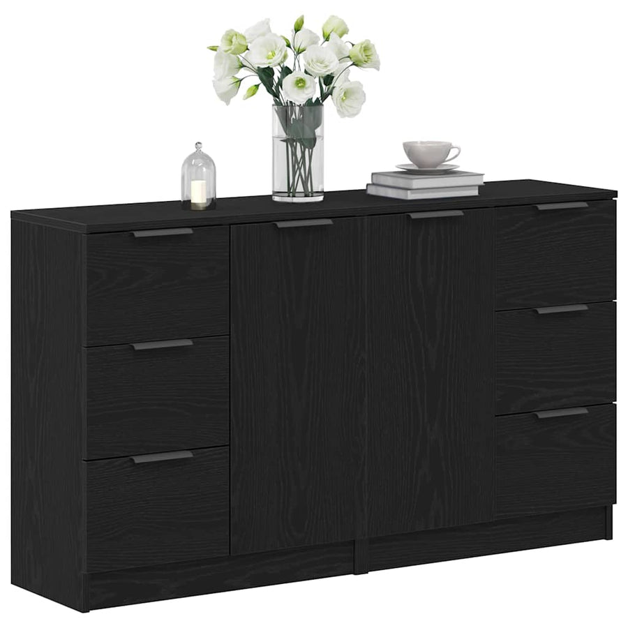 Dressoir met lade Zwart Eiken 120 x 30 x 70 cm Bewerkt hout