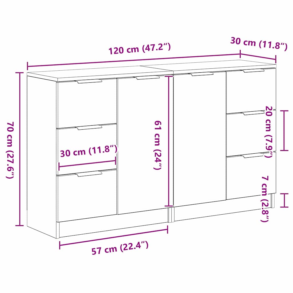 Dressoir met lade Zwart Eiken 120 x 30 x 70 cm Bewerkt hout