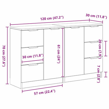 Dressoir met lade Zwart Eiken 120 x 30 x 70 cm Bewerkt hout