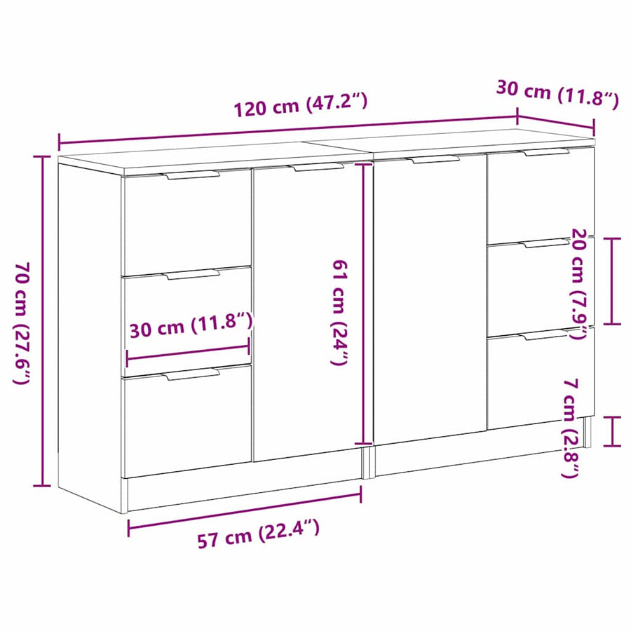 Dressoir met lade Zwart Eiken 120 x 30 x 70 cm Bewerkt hout