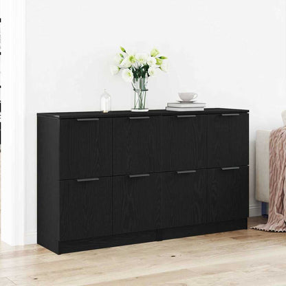 Dressoir 2 pcs Zwart Eiken 60 x 30 x 70 cm Bewerkt hout