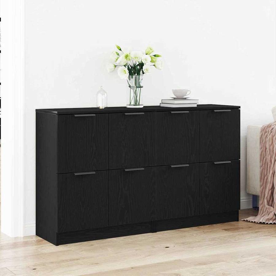 Dressoir 2 pcs Zwart Eiken 60 x 30 x 70 cm Bewerkt hout