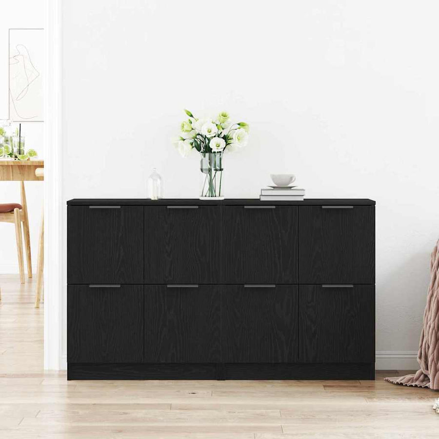 Dressoir 2 pcs Zwart Eiken 60 x 30 x 70 cm Bewerkt hout