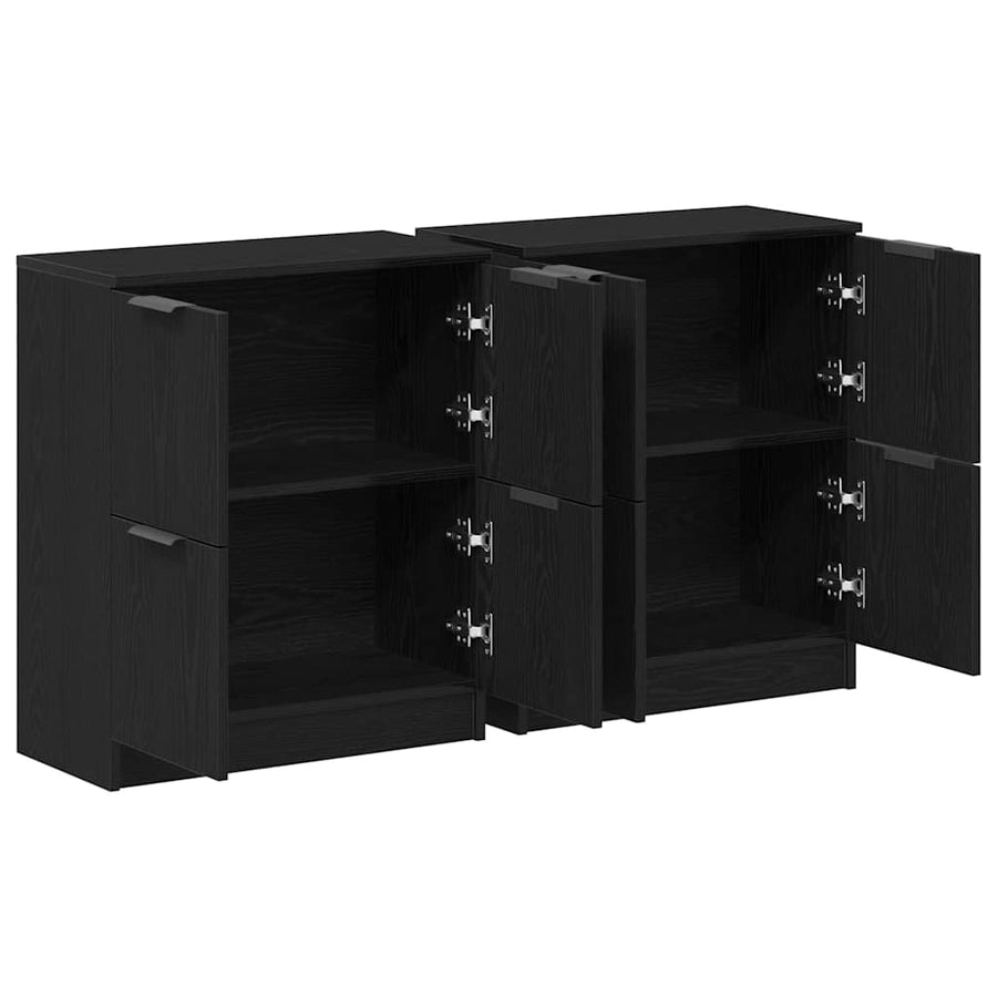 Dressoir 2 pcs Zwart Eiken 60 x 30 x 70 cm Bewerkt hout
