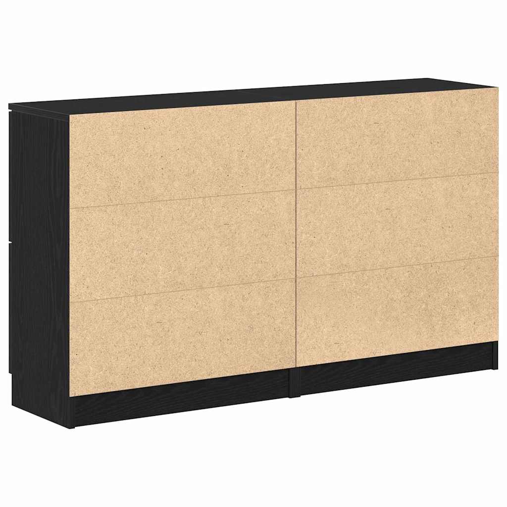Dressoir 2 pcs Zwart Eiken 60 x 30 x 70 cm Bewerkt hout