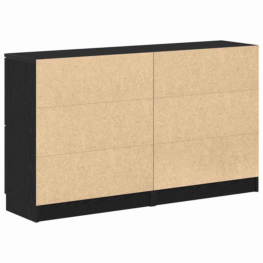 Dressoir 2 pcs Zwart Eiken 60 x 30 x 70 cm Bewerkt hout