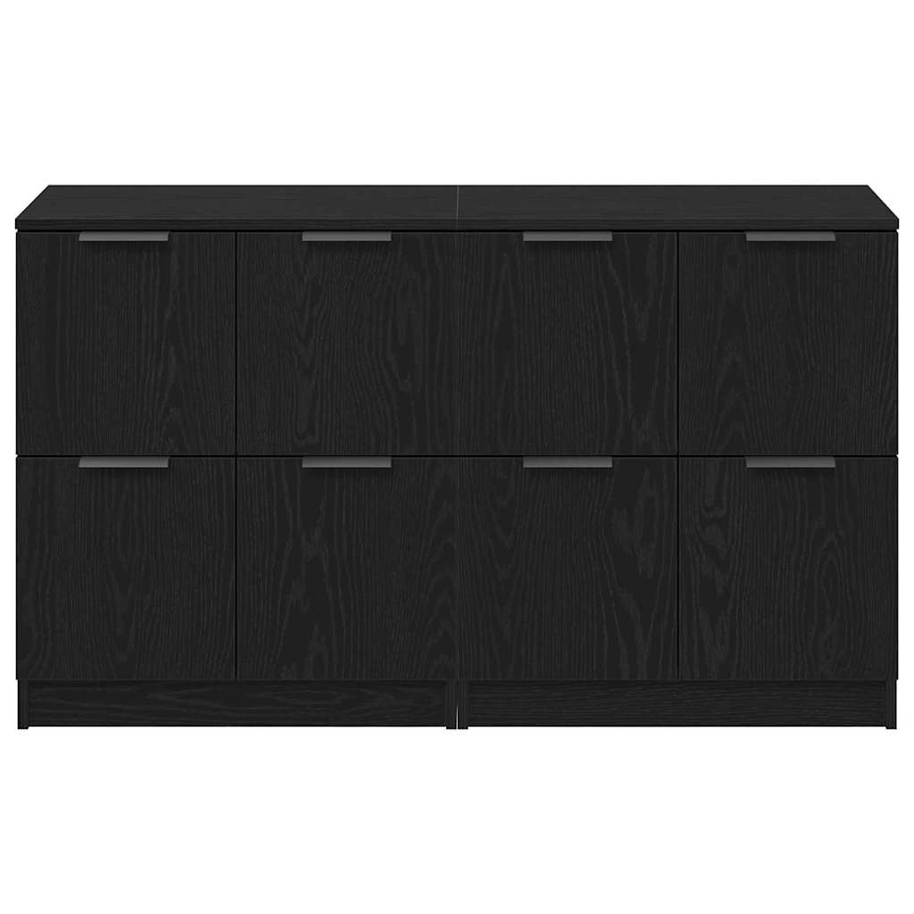 Dressoir 2 pcs Zwart Eiken 60 x 30 x 70 cm Bewerkt hout