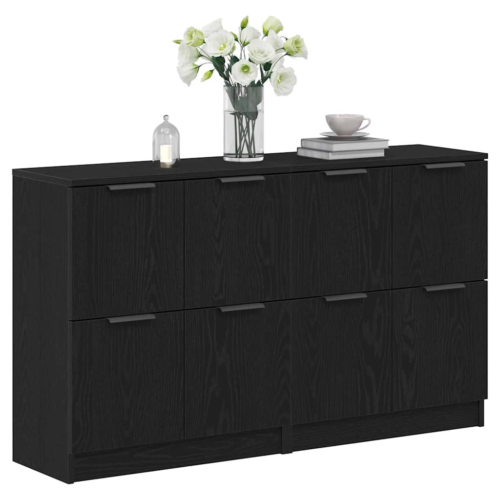 Dressoir 2 pcs Zwart Eiken 60 x 30 x 70 cm Bewerkt hout