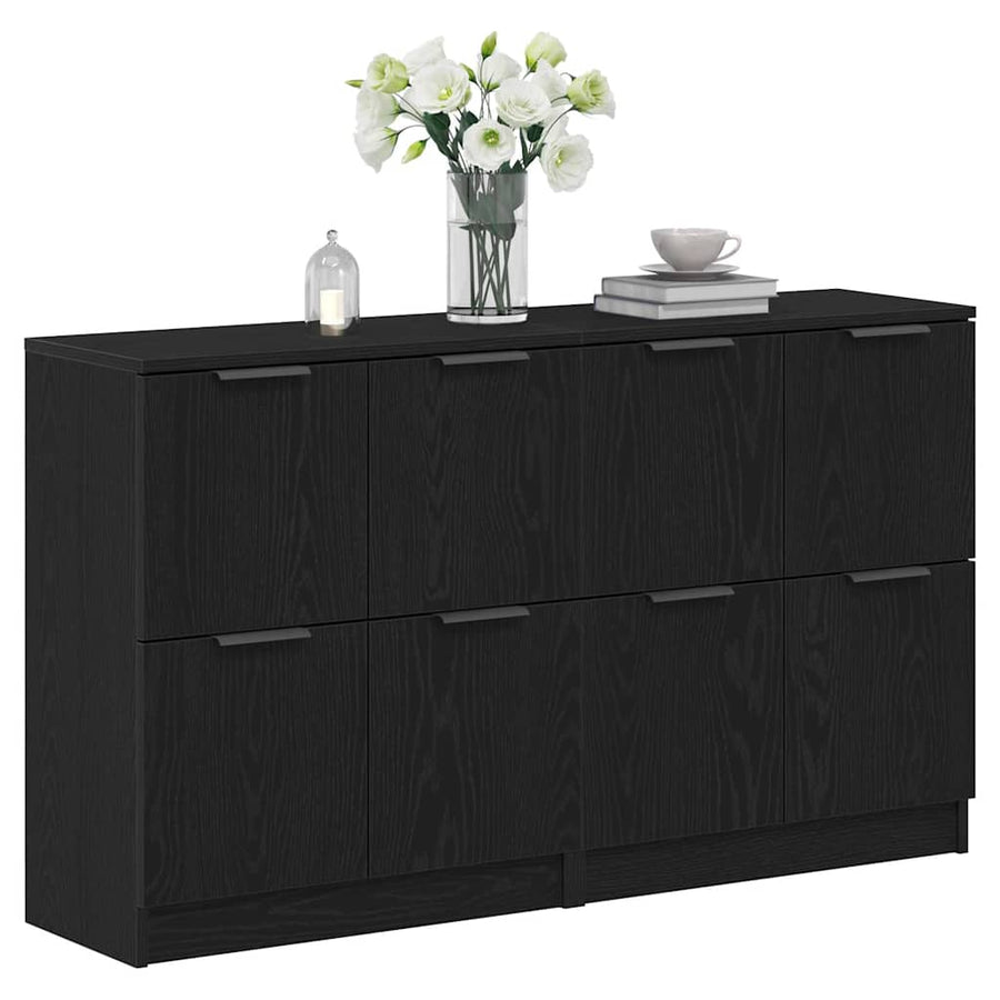 Dressoir 2 pcs Zwart Eiken 60 x 30 x 70 cm Bewerkt hout