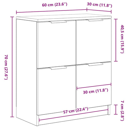 Dressoir 2 pcs Zwart Eiken 60 x 30 x 70 cm Bewerkt hout