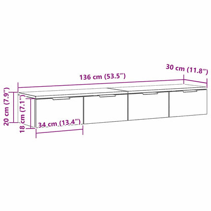 Wandkast 2 pcs Zwart Eiken 68 x 30 x 20 cm Bewerkt hout