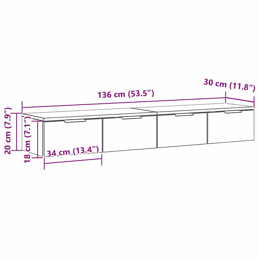 Wandkast 2 pcs Zwart Eiken 68 x 30 x 20 cm Bewerkt hout