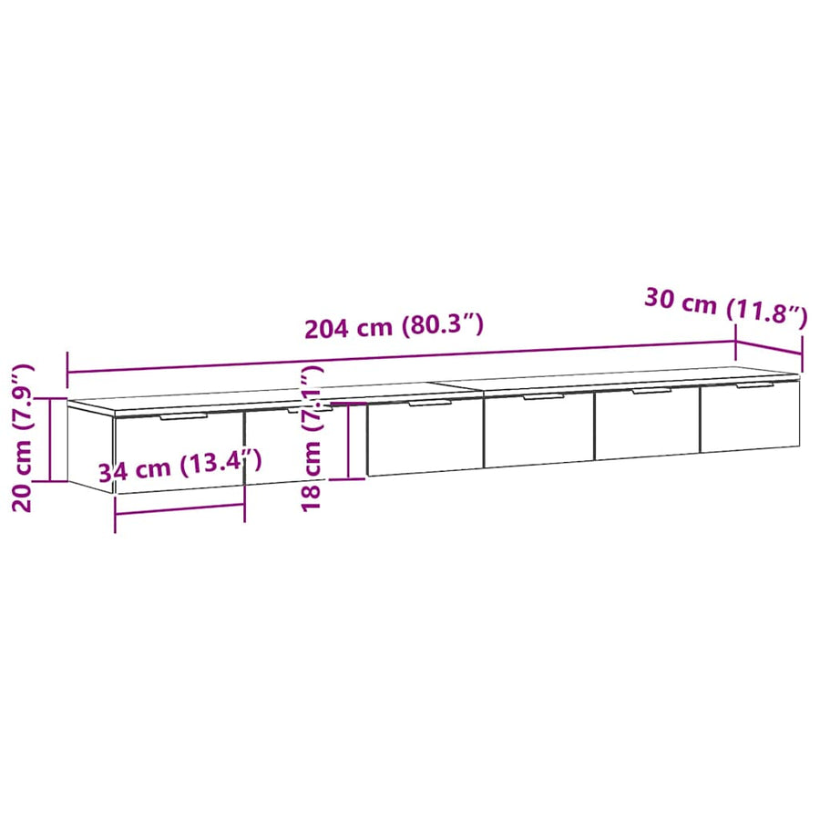 Wandkast 2 pcs Zwart Eiken 102 x 30 x 20 cm Bewerkt hout