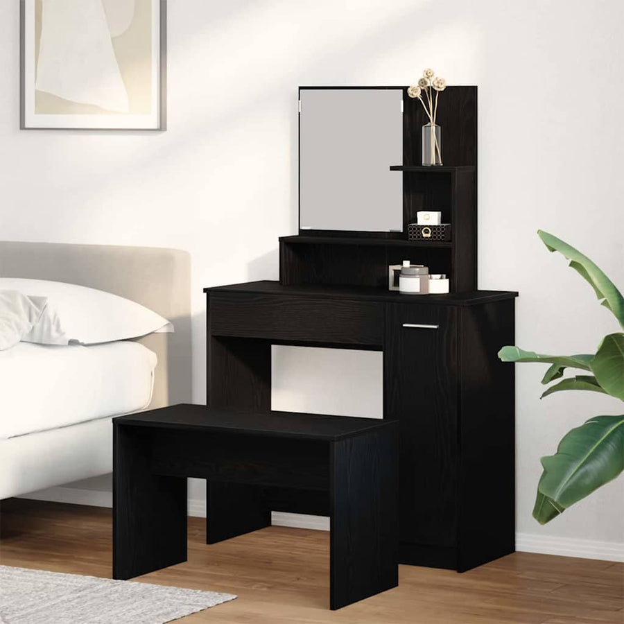Toilettafel Set met lade 2 pcs Zwart Eiken Bewerkt hout