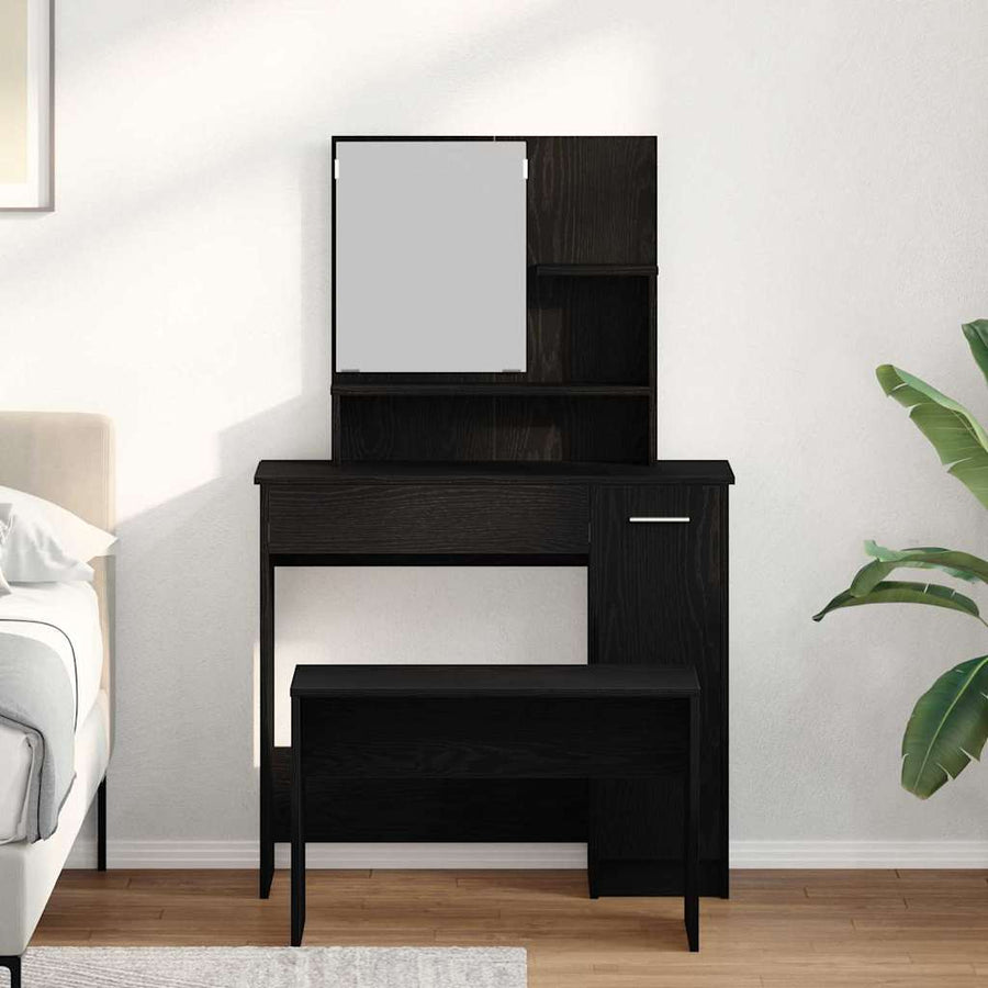Toilettafel Set met lade 2 pcs Zwart Eiken Bewerkt hout