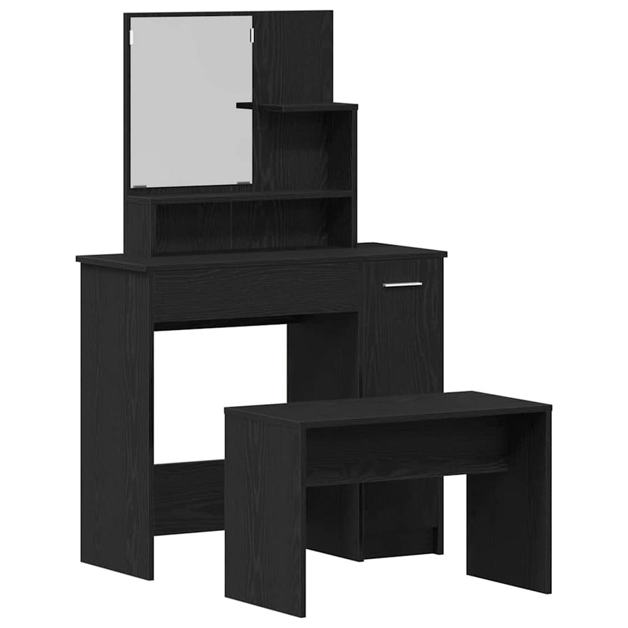 Toilettafel Set met lade 2 pcs Zwart Eiken Bewerkt hout