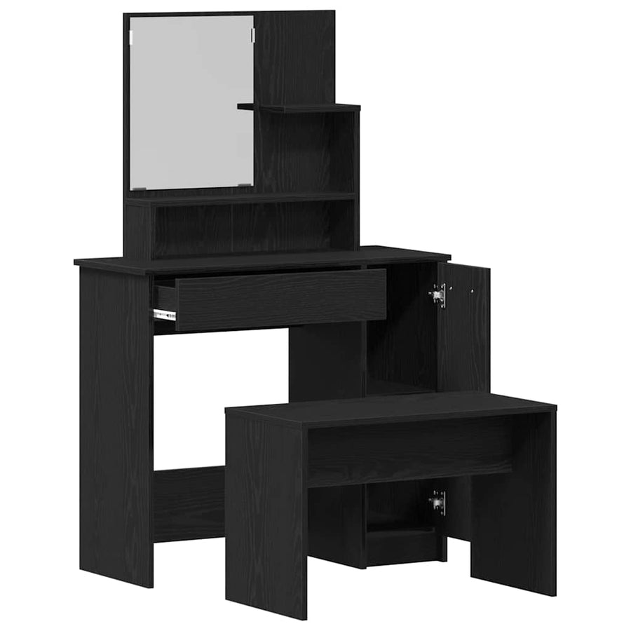 Toilettafel Set met lade 2 pcs Zwart Eiken Bewerkt hout