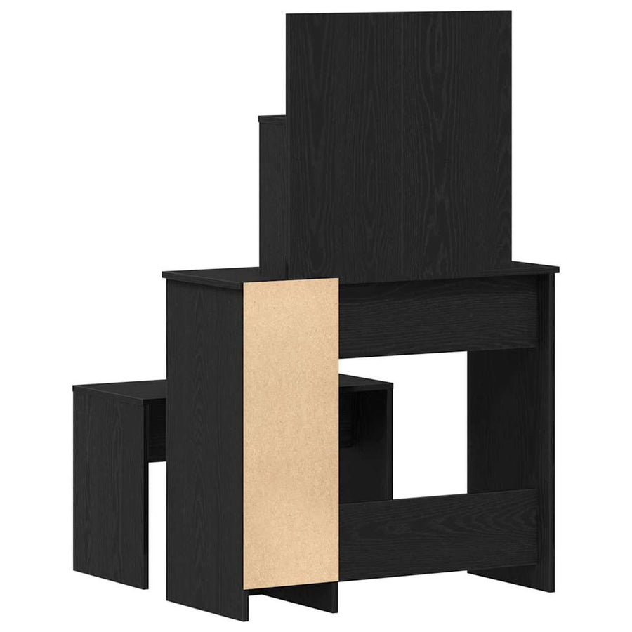 Toilettafel Set met lade 2 pcs Zwart Eiken Bewerkt hout