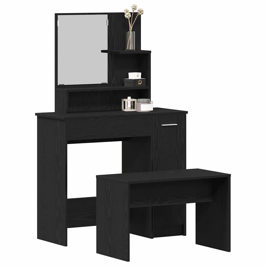 Toilettafel Set met lade 2 pcs Zwart Eiken Bewerkt hout