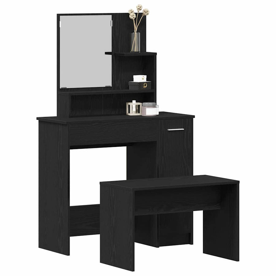 Toilettafel Set met lade 2 pcs Zwart Eiken Bewerkt hout