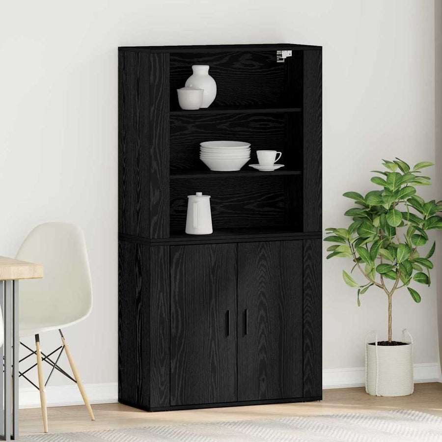 Hoge kast Zwart Eiken 80 x 33 x 150 cm Bewerkt hout