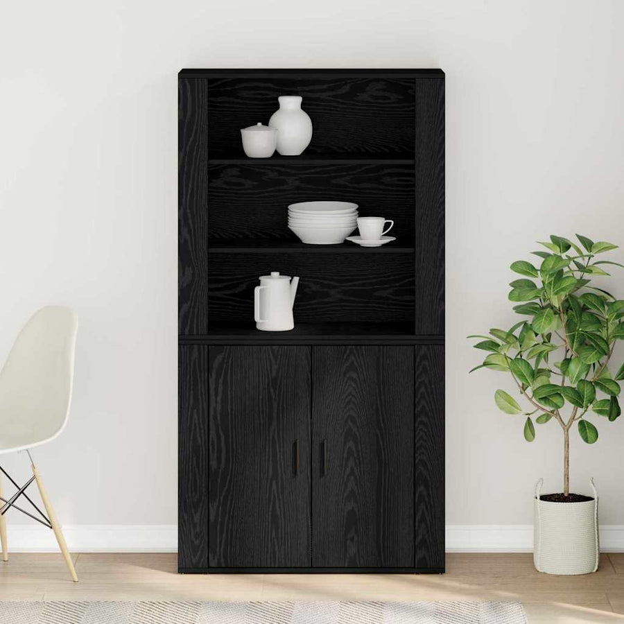Hoge kast Zwart Eiken 80 x 33 x 150 cm Bewerkt hout