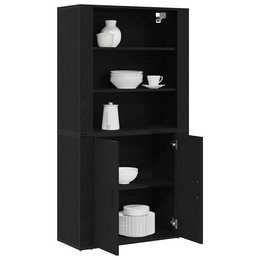 Hoge kast Zwart Eiken 80 x 33 x 150 cm Bewerkt hout