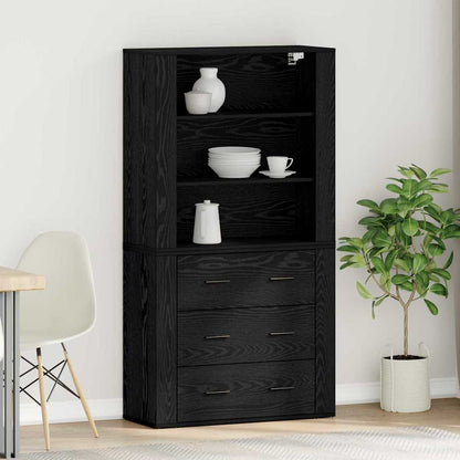Highboard met lade Zwart eiken 80 x 33 x 150 cm Bewerkt hout