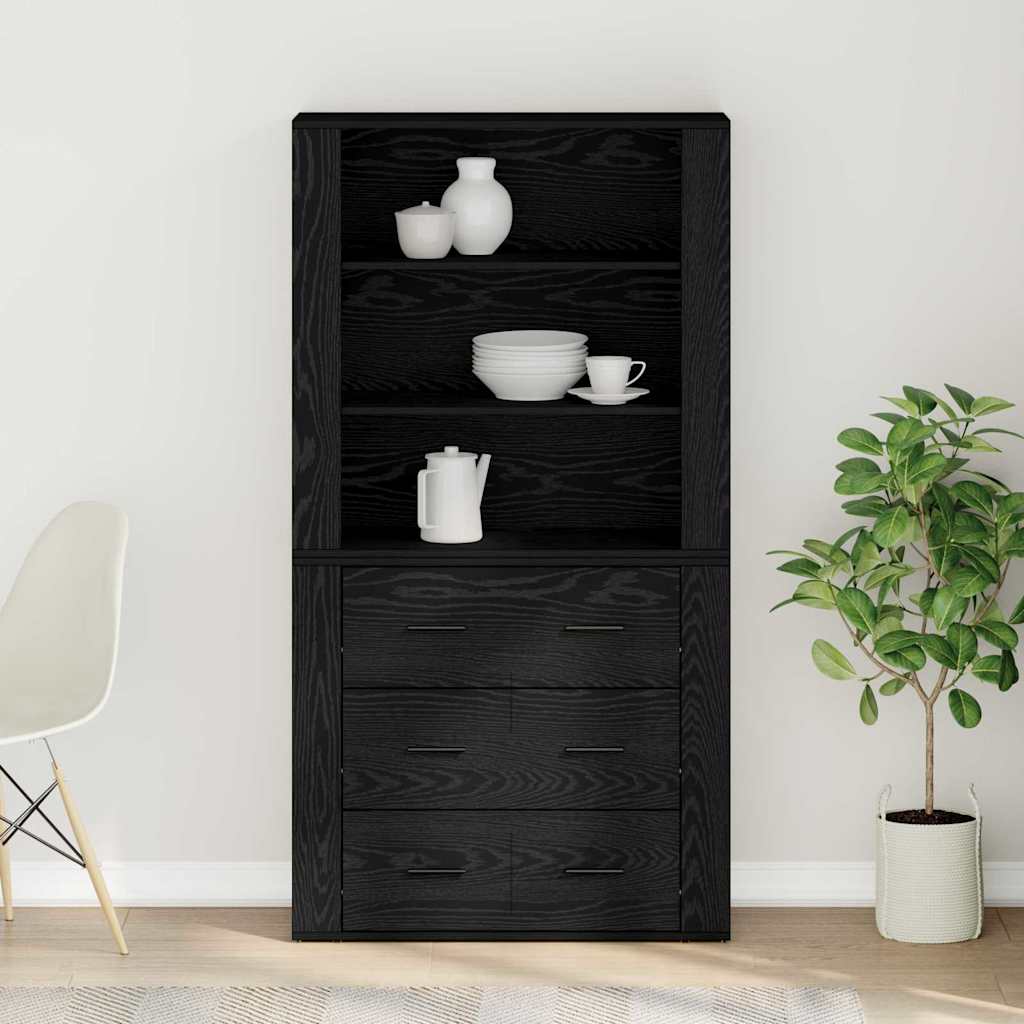 Highboard met lade Zwart eiken 80 x 33 x 150 cm Bewerkt hout