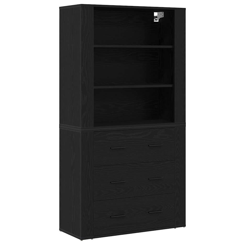 Highboard met lade Zwart eiken 80 x 33 x 150 cm Bewerkt hout