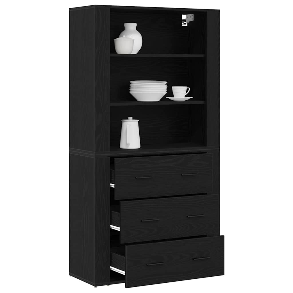 Highboard met lade Zwart eiken 80 x 33 x 150 cm Bewerkt hout