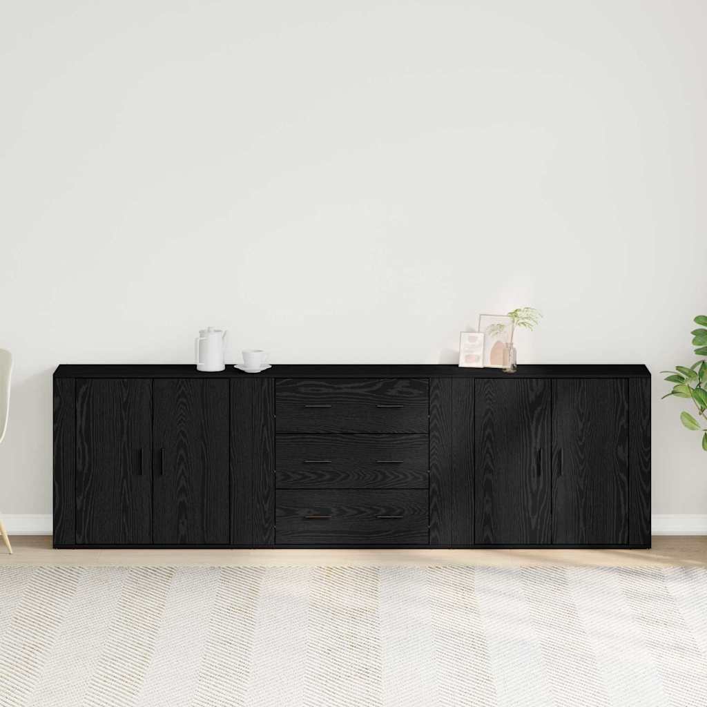 Dressoir met lade Zwart Eiken 240 x 33 x 70 cm Bewerkt hout