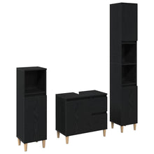Badkamermeubelset 3 pcs Zwart Eiken Geperst Hout en Metaal